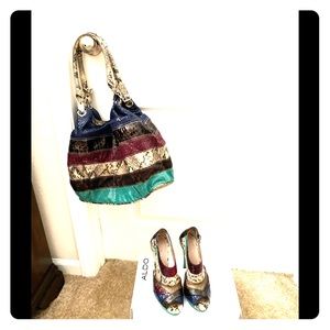 Multicolored, snake print, Peep toe booties